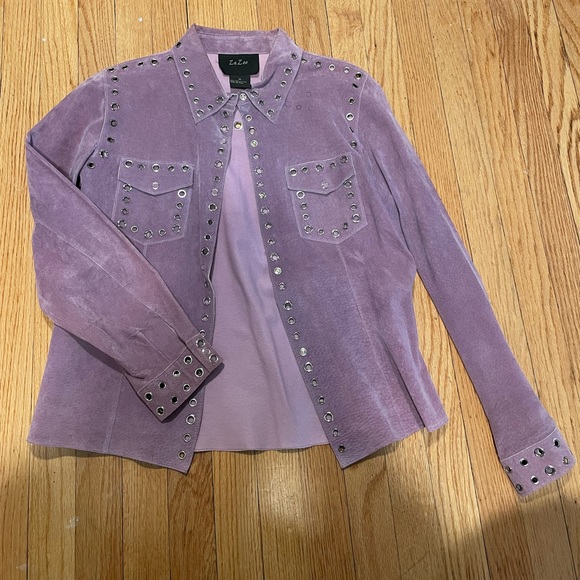 Vintage Purple ZaZee 100% Leather Jacket - Size M - Picture 1 of 7